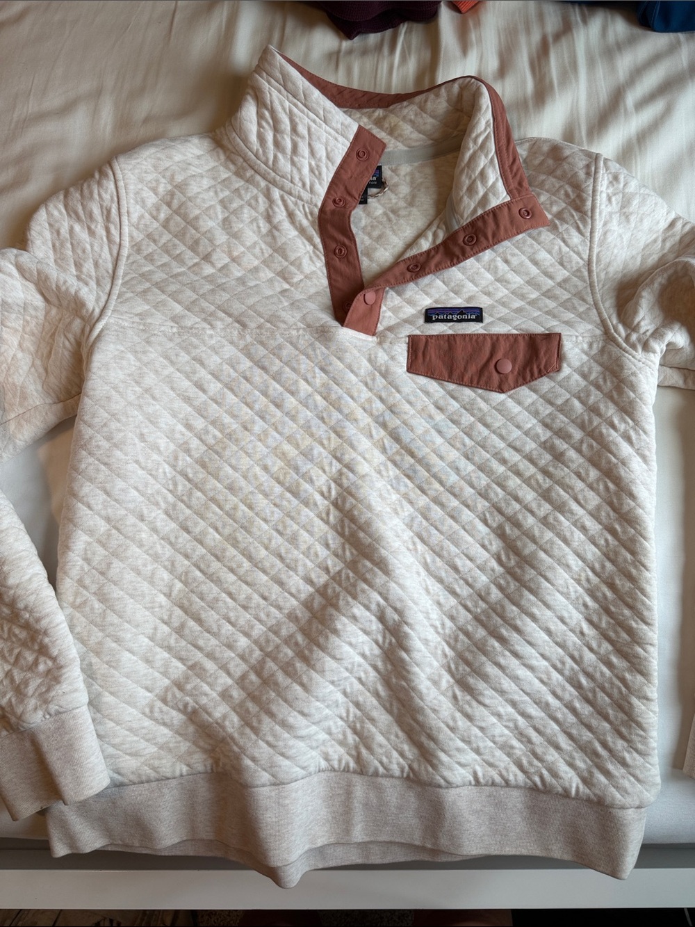 Patagonia Quilted Zip Pullover - Cream with Rust Trim